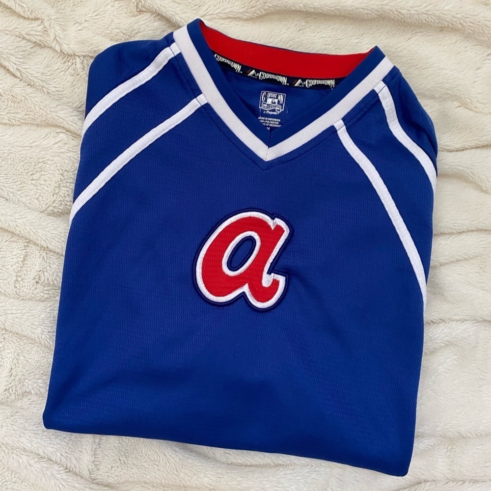 Majestic Atlanta Braves v-neck baseball MLB jersey Cooperstown Collection Sz M - Picture 4 of 7